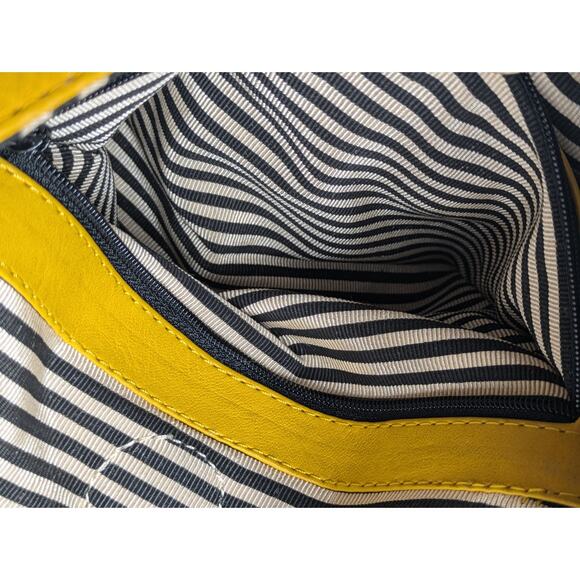 Free Endearment Yellow Purse Leather V Cut Hobo Lazer Cut Satchel Tote Bag Top - Picture 7 of 16